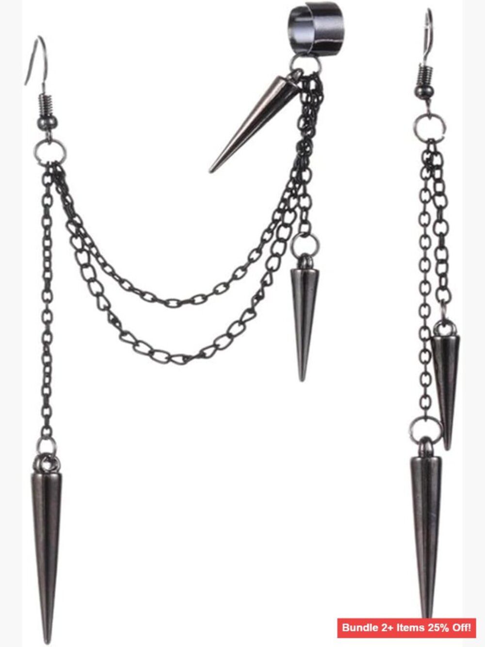 Zinc Alloy Punk Earrings with Tassel Chain Dangle Asymmetry Rivet Design